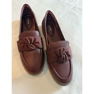 Quince Wine Color Italian Leather Bow Penny Loafer NEW